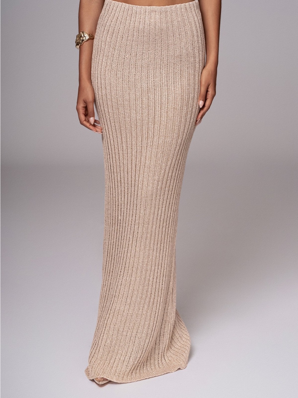 JLUXLABEL Ribbed Knit Tan Maxi Skirt - Picture 4 of 7